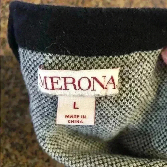 Merona White Black Herringbone Cardigan Sweater with Buttons Women Large - Picture 8 of 8